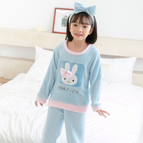 Joulupyjamat syksy talvi tytöt lämpimät flanellipyjamat yövaatteet pehmeät pyjamat lasten tyttöjen pitkähihaiset topit housut: Rq tu zi lan / Koko 14(130-140cm)
