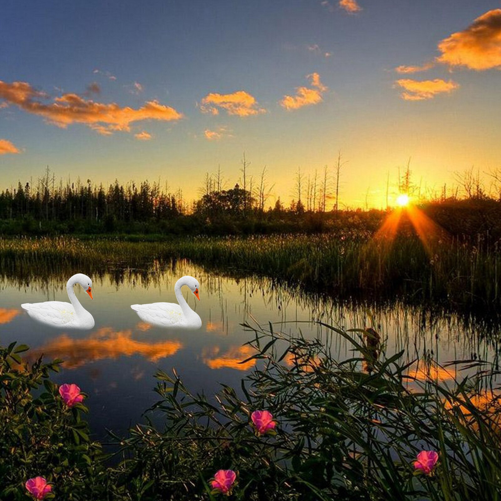 Lawn Flamingo Swan Garden Ornaments Pond Outdoor Bird Sculpture Patio Decor: Swan 35cm