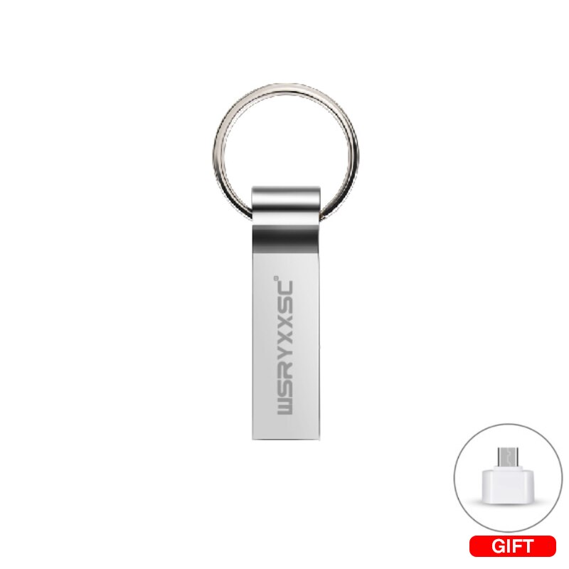 Wsryxxsc Sleutelhanger Usb Flash Drive Waterdicht Metalen Flash Drive 64Gb 32Gb 16Gb 8Gb 4Gb hoge Snelheid Usb Flash Met Adapter: 8GB / silver