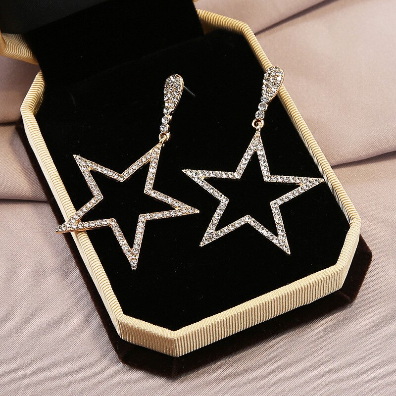 Star Pendant Earrings Woman Rhinestone Full five-pointed star Shining Korean Charm Exaggeration Trendy Alloy Boutiqu