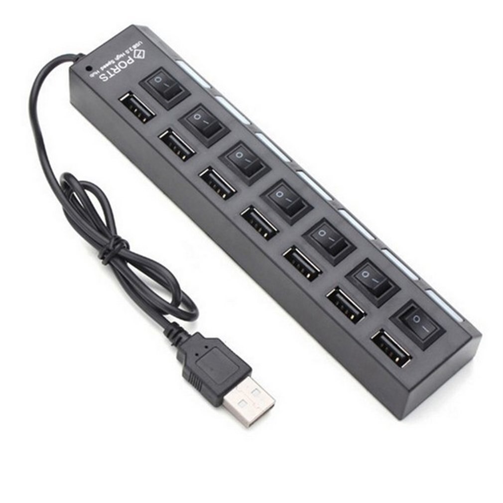 Multi usb splitter 7 port expander multipel usb 3 hab använda nätadapter med switch för pc usb 3.0 svart bärbara tillbehör