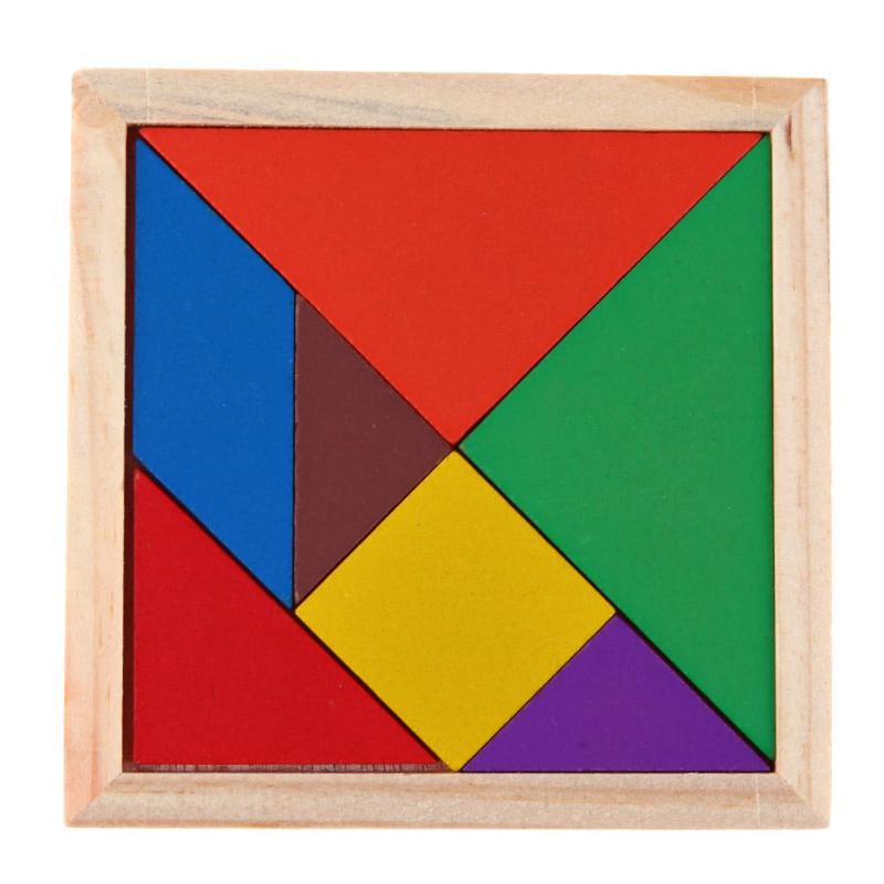 Træ tangram puslespil farverigt firkantet iq spil hjernevrider intelligent pædagogisk læringslegetøj til børn 7 stk.
