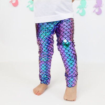 Chico chica sirena brillante leggings de escamas de pescado elástico pantalones de lápiz Pantalones