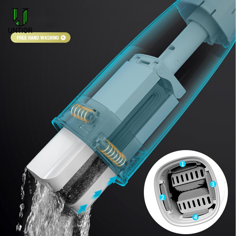 UNTIOR-fregona plana con cabezal de esponja PVA, fregona mágica giratoria de 360 grados para limpieza de suelos de cocina, hogar