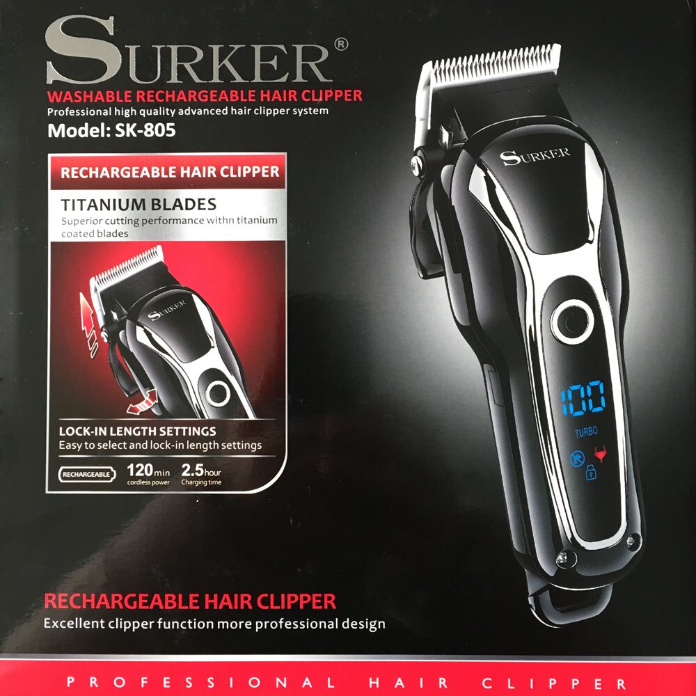 SURKER SK-805 Rechargeable Hair Clipper Men's Cordless Hair Trimmer With LED Display Haircut Blade Shaving