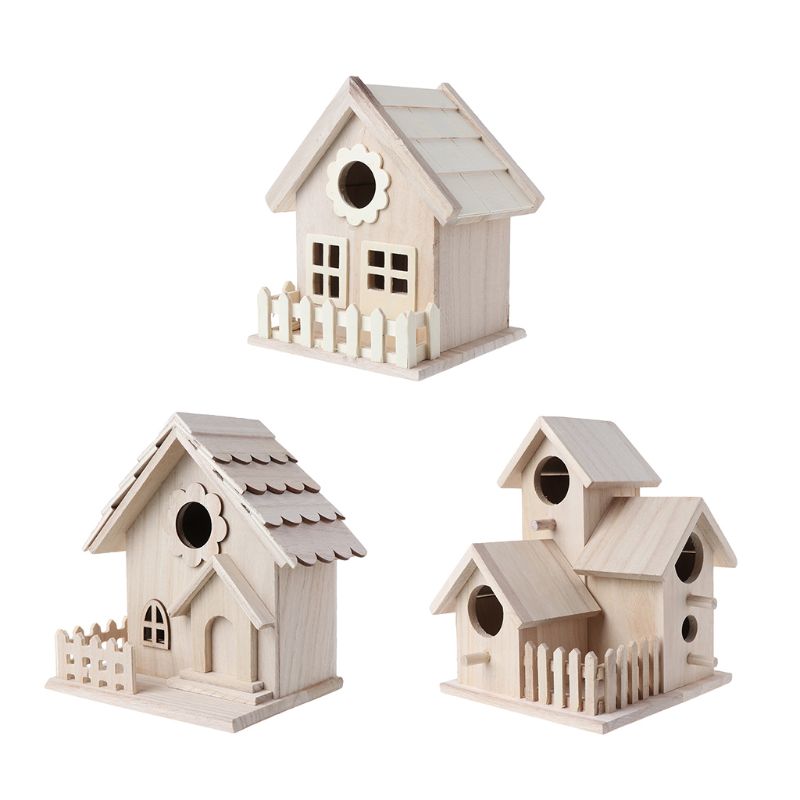 Wooden Bird House Breeding Cage Fence Box Nest Garden Backyard Home Decoration K1MF