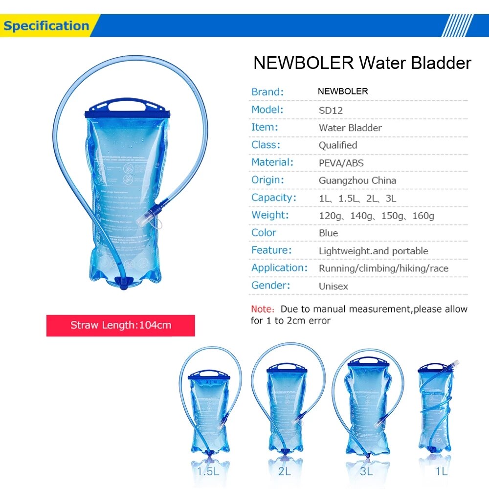 Water Bladder Bag Water Reservoir Hydration Pack 1.5L 2L 3L Leak-proof Water Storage Bag BPA Free Hydration Running Bladder