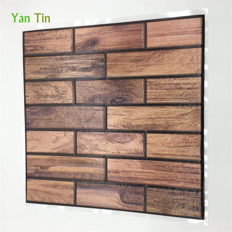 3D Wood Grain Emboss Retro Pattern Tiles 30*30cm Wall Sticker Kitchen Toilet Bedroom Tiles Wall Decals Detachable PVC Art Mural