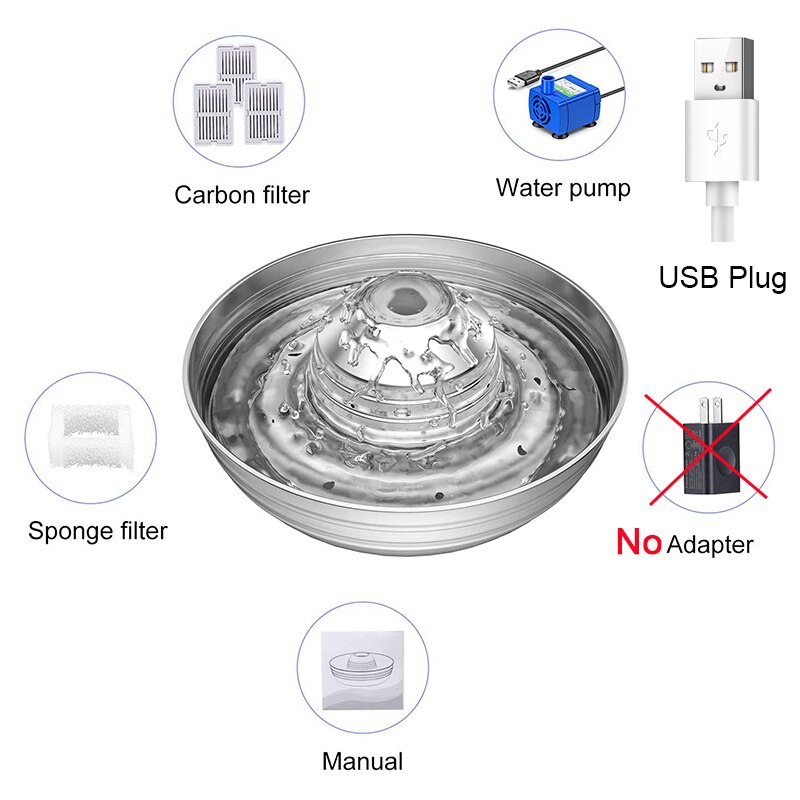 Hond Kat Fontein Roestvrij Staal Huisdier Drinkfontein Voor Katten Kleine Honden 2L Ultra-Stille Automatische Fonteinen Hond drinker
