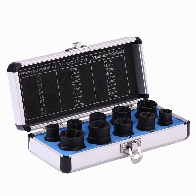 10pcs 9-19mm Damaged Nut Bolt Remover Kit Stud Extractor Broken Bolt Screw Remover Hand Tools Set Threading Tools Kit: 01