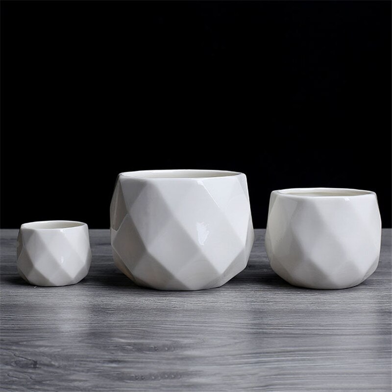 Creatieve Keramische Witte Geometrische Bloempot Eenvoudige Vetplant Container Green Plantenbakken Kleine Bonsai Potten Woondecoratie