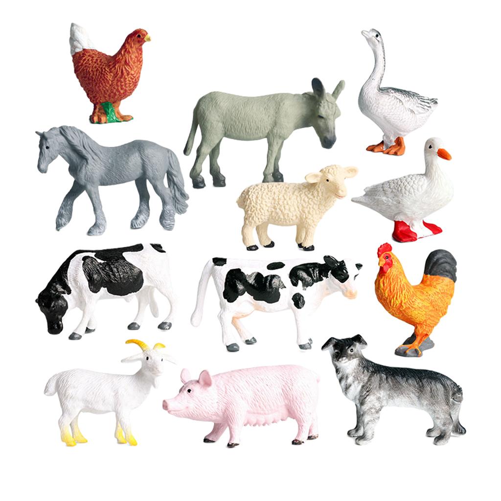 12pcs Farm Animals Figures, Realistic Simulation Animal Model Kids Learning Educational Playset Party Favors