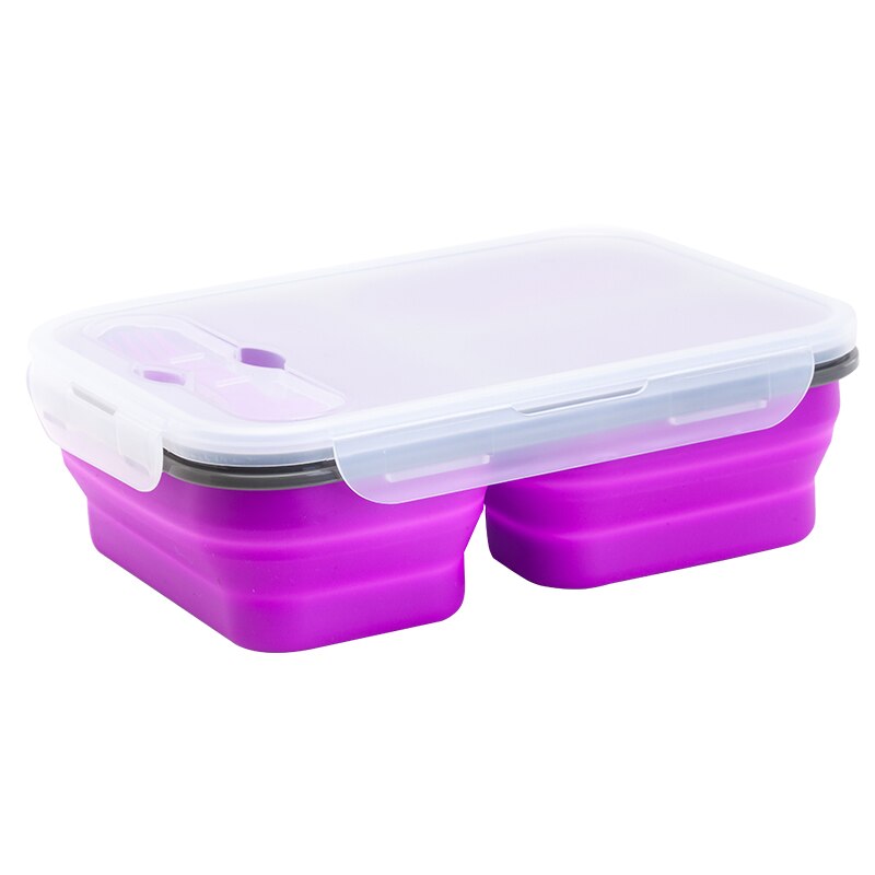 1100ML Silicone Inklapbare Draagbare Lunchbox Grote Capaciteit Kom Lunch Bento Box Magnetron Vouwen Lunchbox Milieuvriendelijke: Purple