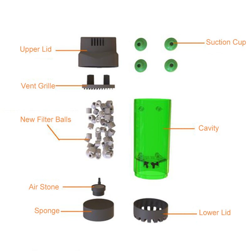 Filtro de cama móvil fluidizado para acuario, filtro de burbuja Bio Media, filtro de esponja para tanque de peces con ventosa, piedra de aire y filtro de esponja