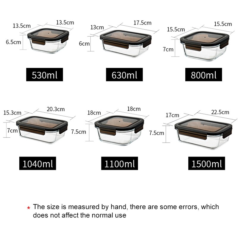 Glass Food Storage Container Microwave Oven Heating Fresh-Keeping Insulation Lunch Box With Cover Refrigerator Storage Box