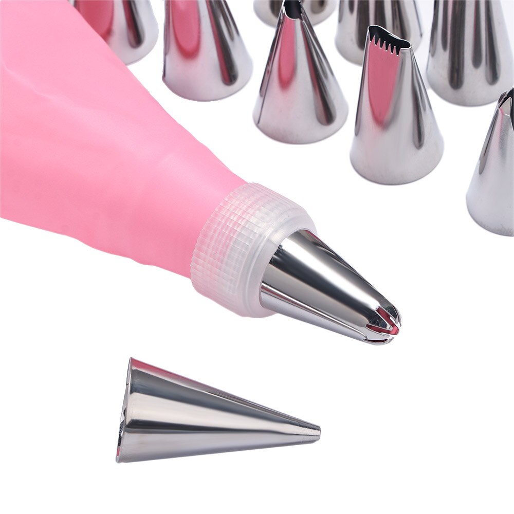 16 uds/Set de manga pastelera de silicona para glaseado bolsa de crema pastelera + 14 Uds boquilla de acero inoxidable adaptador de boquillas de manga pastelera DIY herramientas de decoración de pasteles