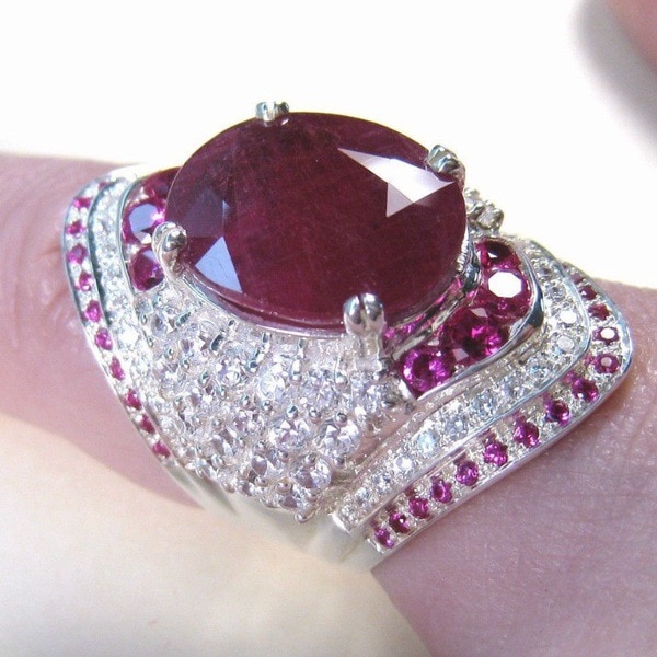Brilliant Pave Big Red Ring Silver Color CZ Stone Ring Vintage Party Wedding Rings For Women