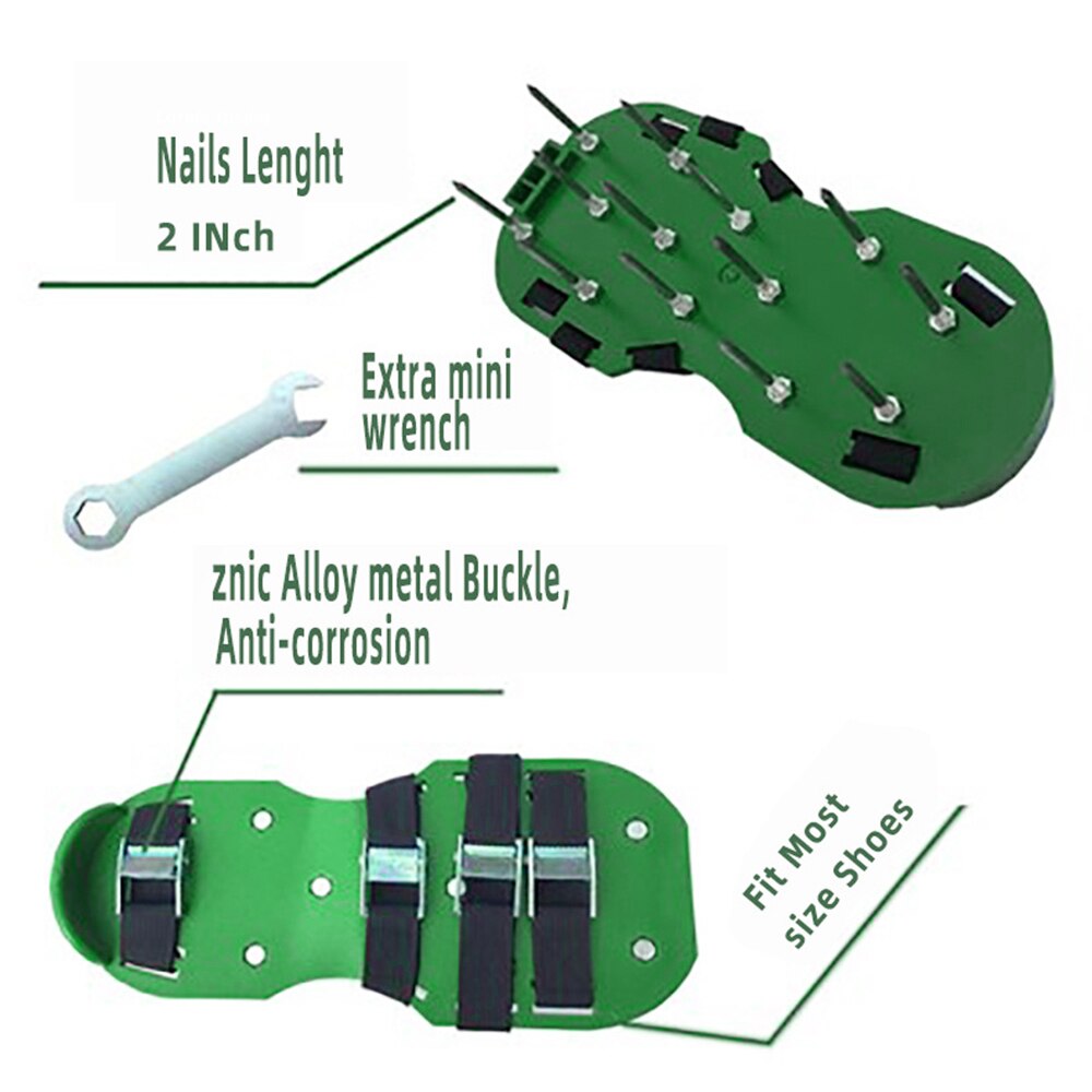 1 par de sandalias de aireador de césped revitalizante para caminar con pinchos de césped, zapatos con 4 correas ajustables, herramienta de jardinería
