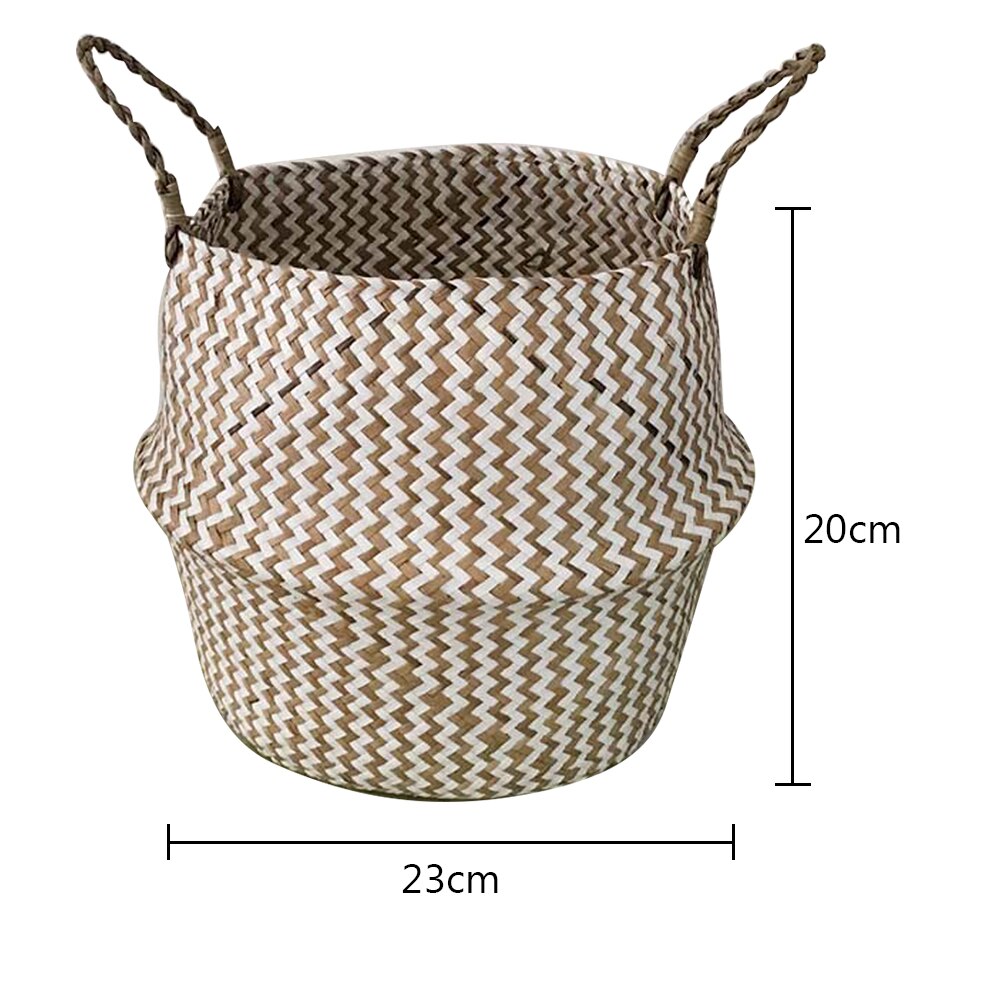 Sammenfoldelige håndlavede havgræs opbevaringskurve vasketøj flethalm urtepotte legetøjskurv tøj opbevaringsorganisator boligindretning 1pc: Hvid 23 x 20cm