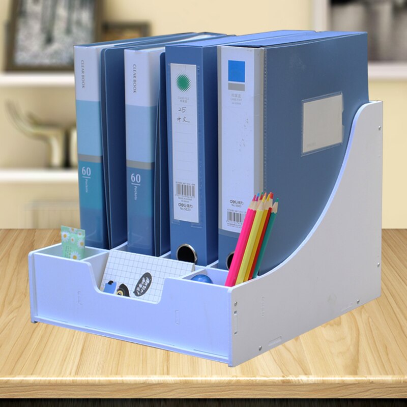DIY wood table bookshelf office file document holder desktop Stationery Storage Organizer pen containers