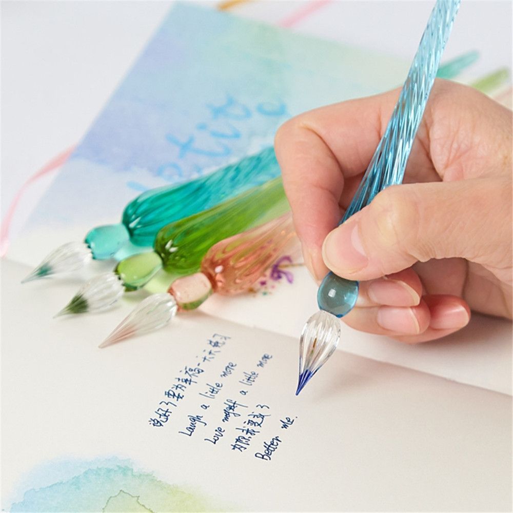 Stylo plume en verre en forme de goutte, porte-plume vintage en cristal pour pratique d&#39;écriture à encre et signature, disponible en 9 coloris, 1 pièce,