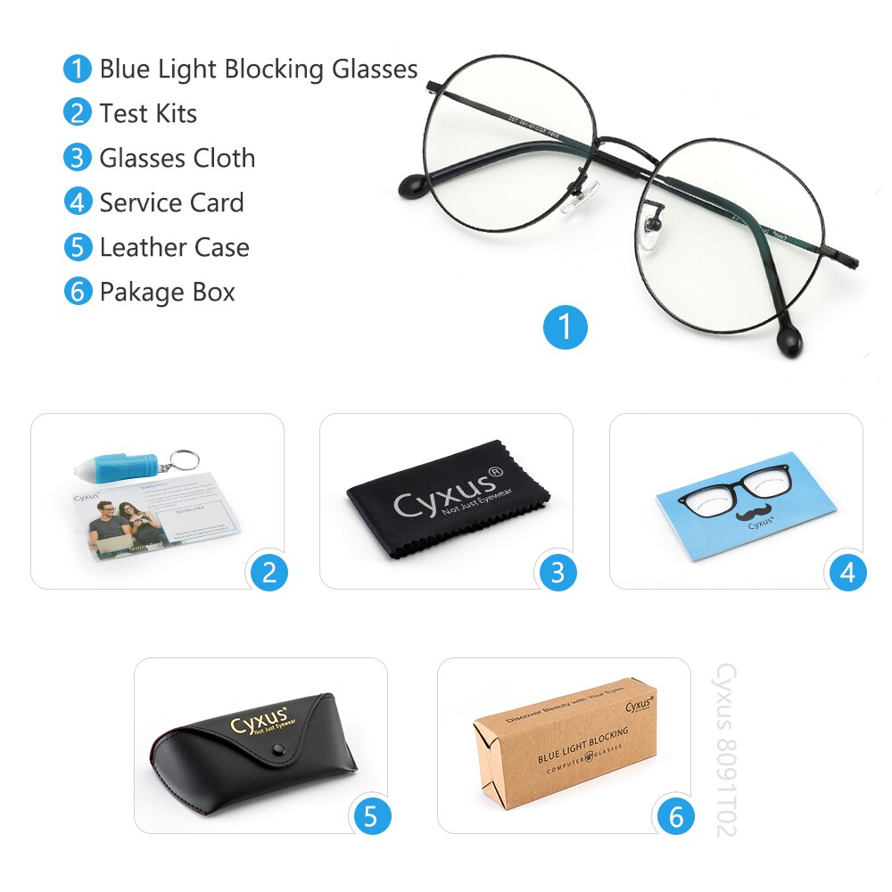 Cyxus Luce Blu di Blocco Del computer Occhiali anti-Occhi Fatigu Protezione UV Coreano del Metallo di Titanio RoundFrame Uomini/Donne Eyewear 8091