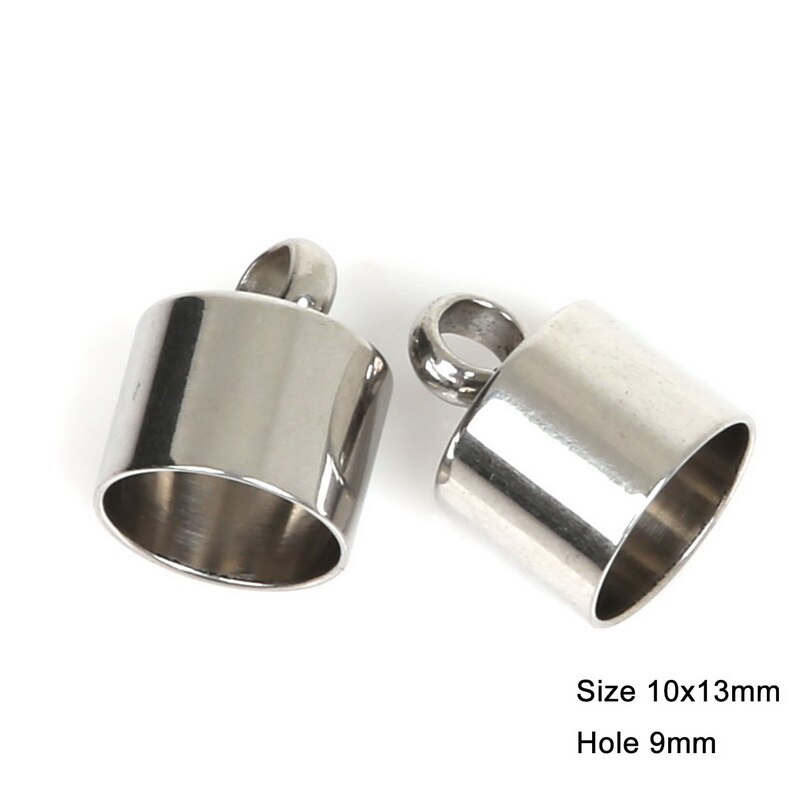 10 pz/lotto 2 millimetri 3 millimetri 5 millimetri 6 millimetri 7 millimetri 8 millimetri 9 millimetri In Acciaio Inox In Pelle Nappa cord End Crimp Caps Fine Tip Caps Per DIY Monili Che Fanno: 10x13  mm