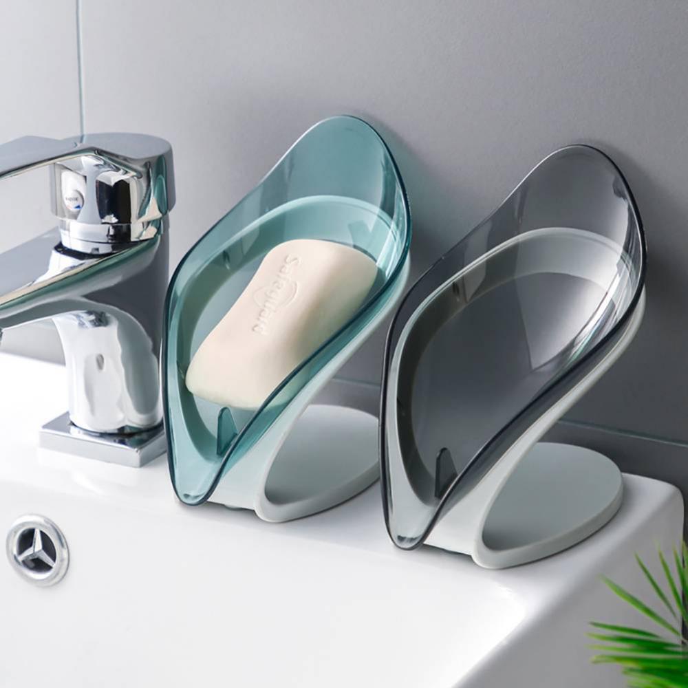 Jabonera en Forma de Hoja, Bandeja con Drenaje y Ventosa, Accesorios de Baño para el Jabón