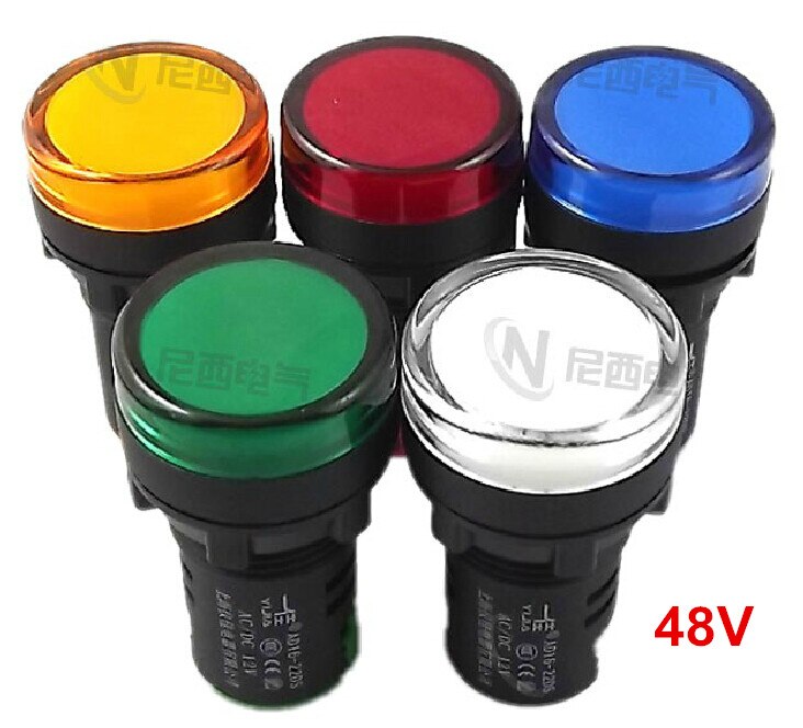 10pcs/lot 22mm AC/DC 48V Panel Indicate Led Signal Light Brightness Warterproof Indicator Indicating Lights Hole Size AD16-22D/S