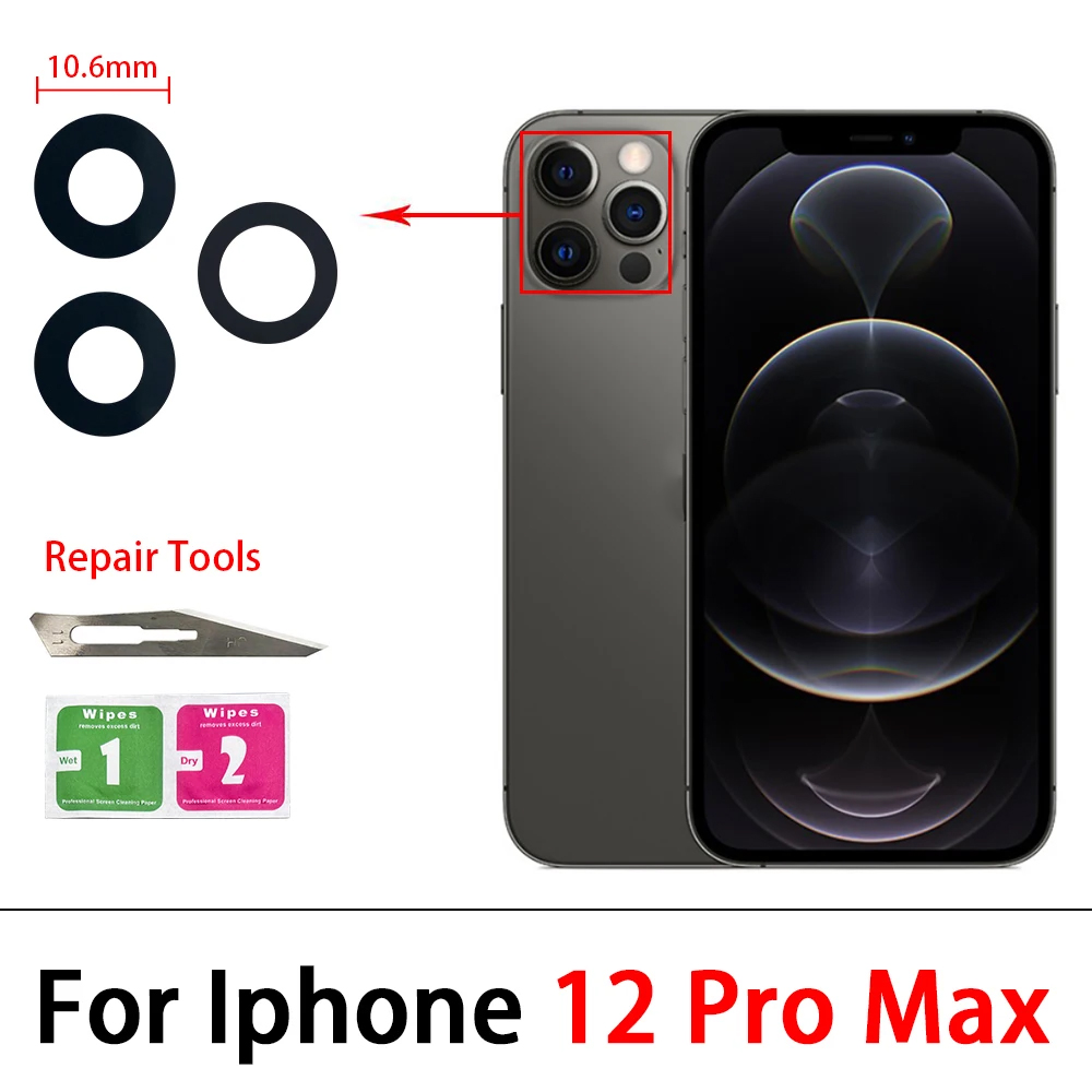 2Pcs，Rear Back Camera Glass Lens For IPhone 15 14 Plus 13 12 mini 11 Pro Max Camera Glass With Glue Adhesive Sticker Repair Tool: Silver