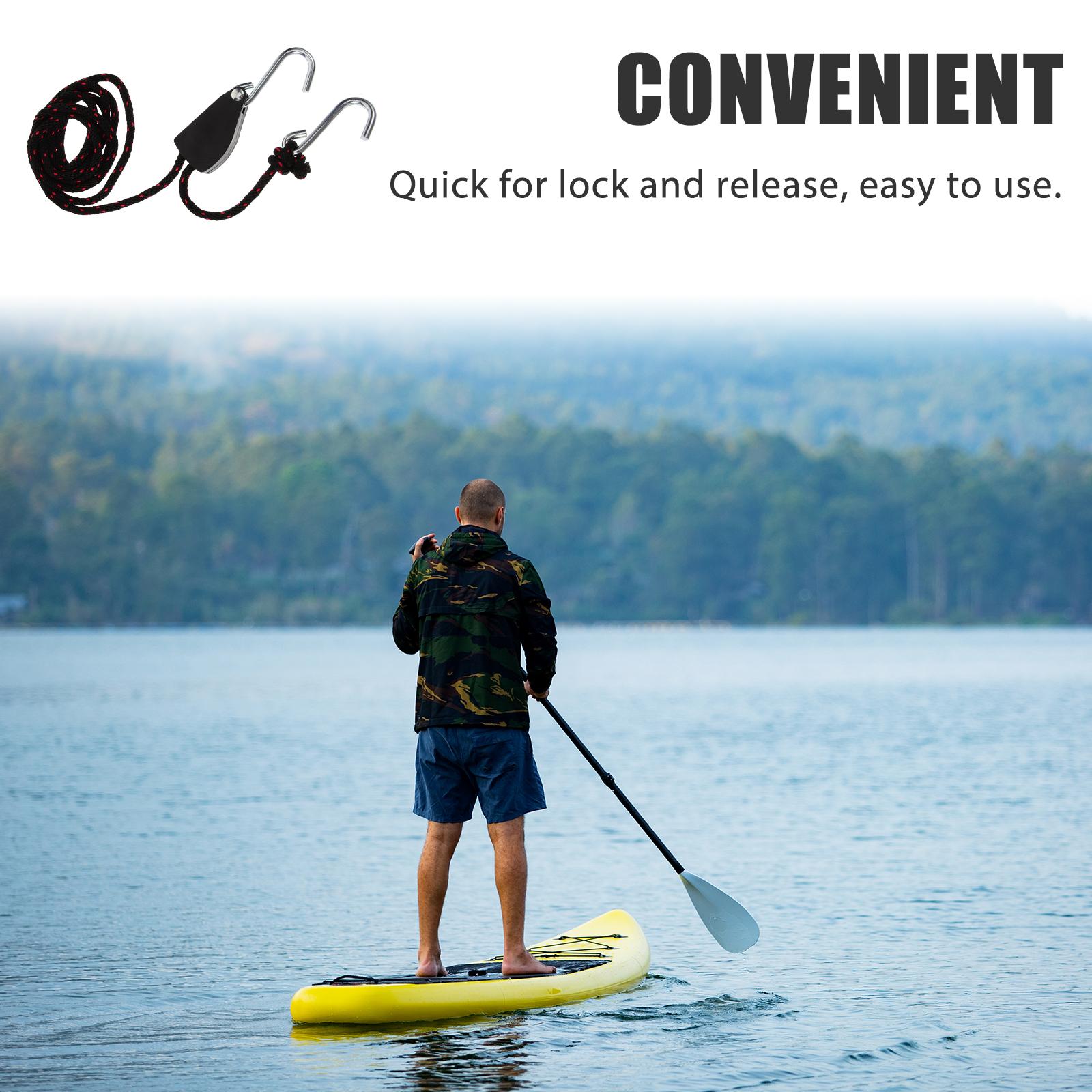 2PCS Pulley Rope Hook Canoe Tie Down Straps Kayak Ratchet Boat Downs Heavy Duty Nylon Steel Hooks Adjustable Length Secure