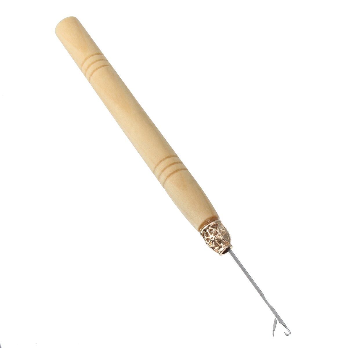 1pc Wooden Handle Crochet Hook Threader Pulling Needle For Linking Micro Rings/Loop Needle Hair Extension Tool Braiding Wig Tool