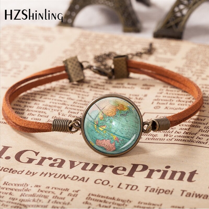 Welt Mutter Vintage Leder Armband Planet Erde Welt Globus Karte Armbänder Kunst Zubehör: 2