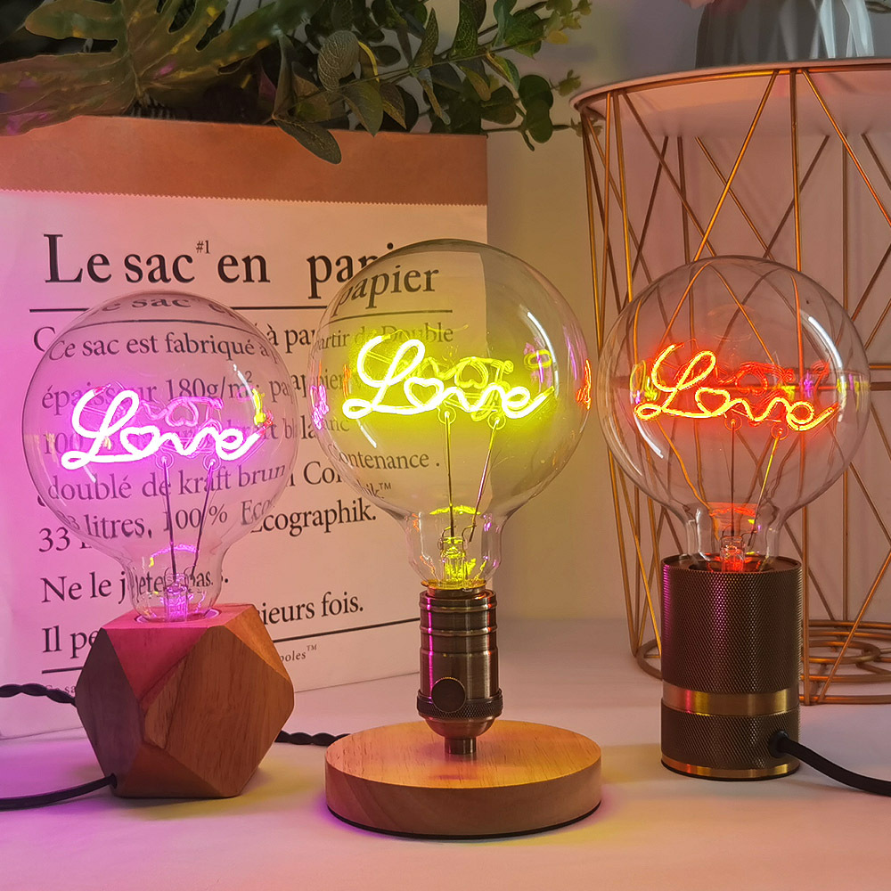 Led  g125 4w 220v dæmpbar kærlighed pink rød gul pære edison pære neon bogstav transparent skrivebordslampe omgivende soveværelseslys