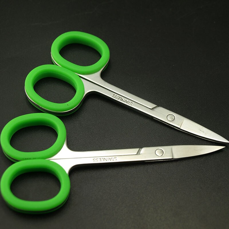 2 stuks Rvs met Groene Siliconen Ring Wenkbrauw Getrimd Make-Up Tools Schoonheid Schaar Gaas Cut, cuticle Schaar.