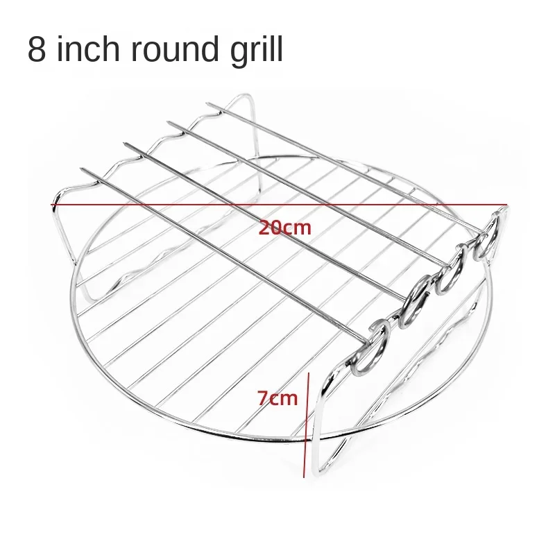 Roestvrijstalen grill 6/7/8 inch luchtfriteuse Stoomgrill met grillnet Mini ronde grill Gegrilde visrek Luchtfriteuseaccessoires: Army Green