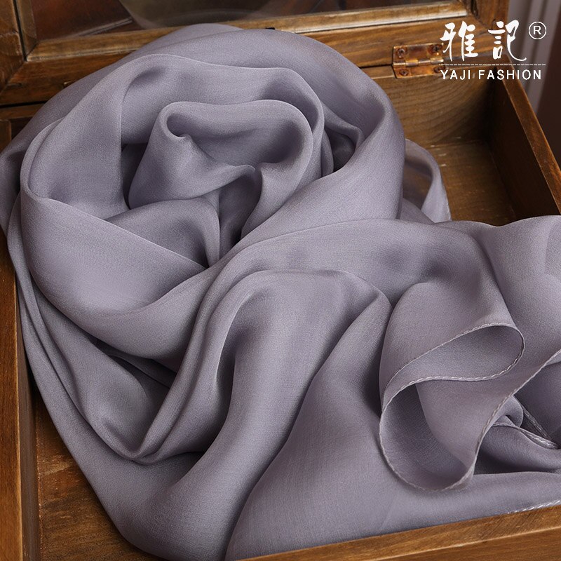 Pañuelo de seda auténtica gris para mujer talla grande suave longitud georgette seda bufanda señora color sólido Otoño Invierno Primavera Verano