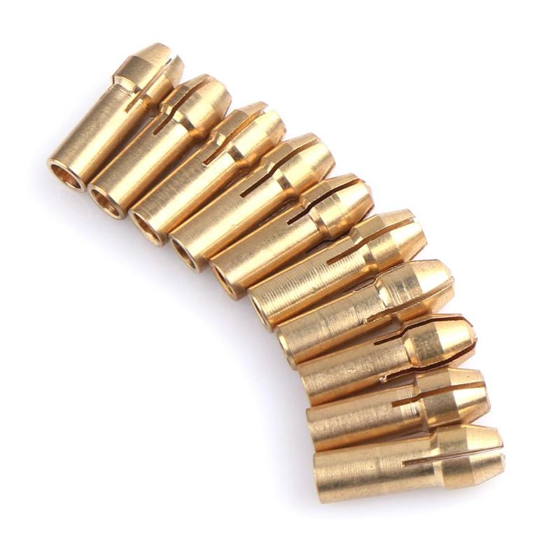 10pcs Mini Brass Copper Collets Chucks for Twist Drill Motor Shaft Grinder 0.5mm-3.2mm Quick Chuck Set Machine Tools Accessories