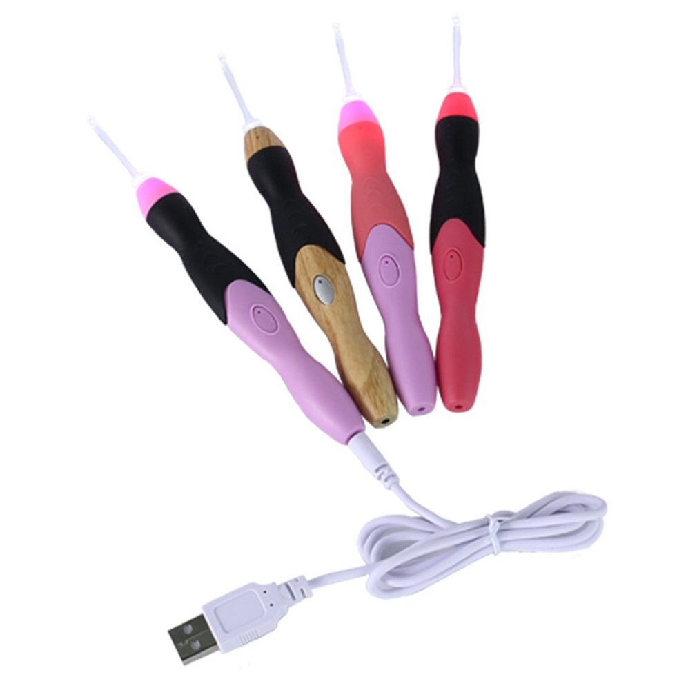 USB Charging LED Glow Crochet Hook With Led 9 Sizes Hooks Emergency Lighting Knitting Needles Replaceable Top Hook Sewing Tools