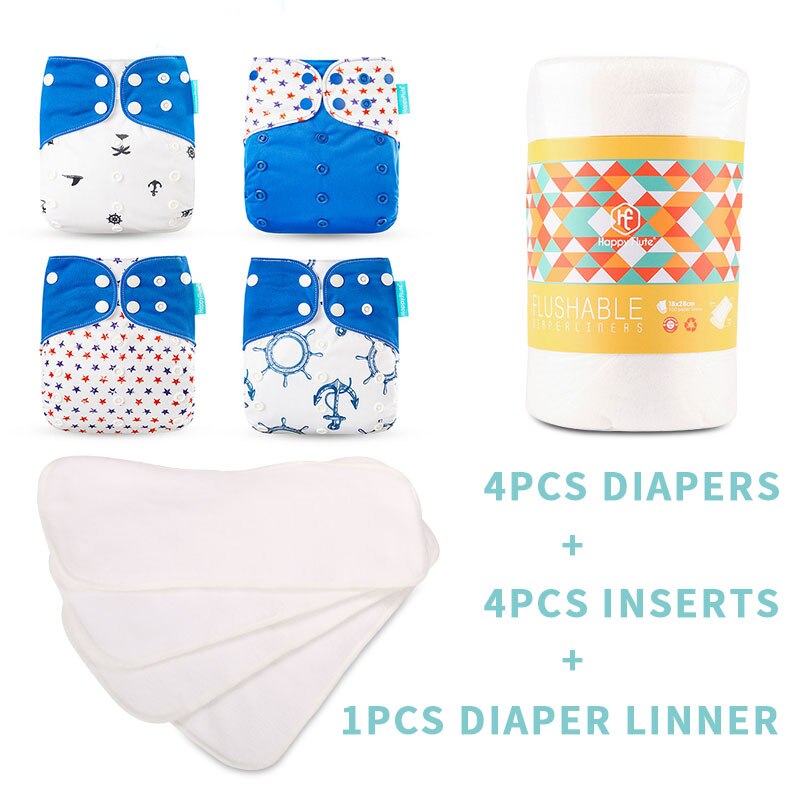 Happyflûte-couche lavable réutilisable, 4 Inserts + 1 couche jetable, taille ajustable, convient aux bébés de 3 à 15KG