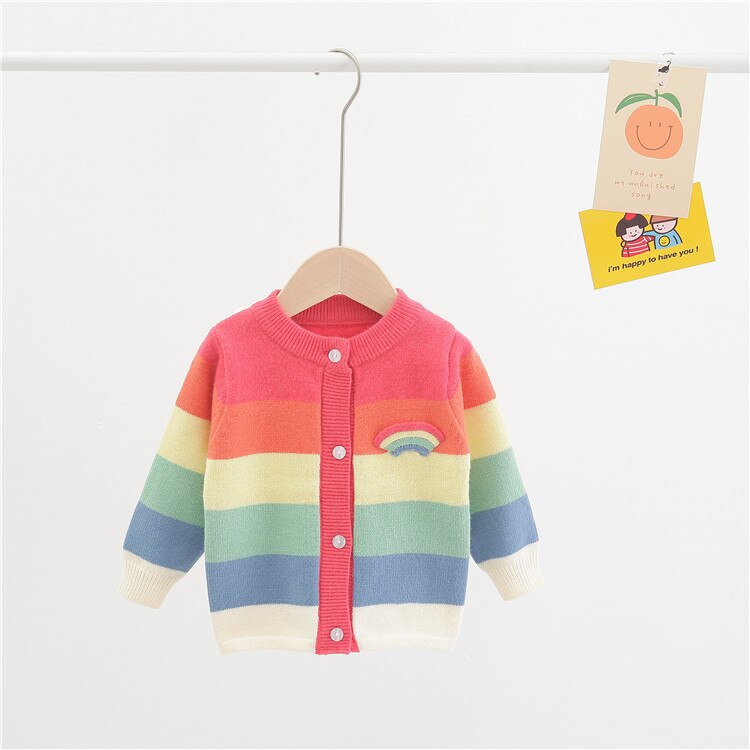 Enfant en bas âge bébé filles Cardigan pull arc-en-ciel rayé automne enfants enfants vêtements décontracté és 3-8 ans: 002 / 100 cm