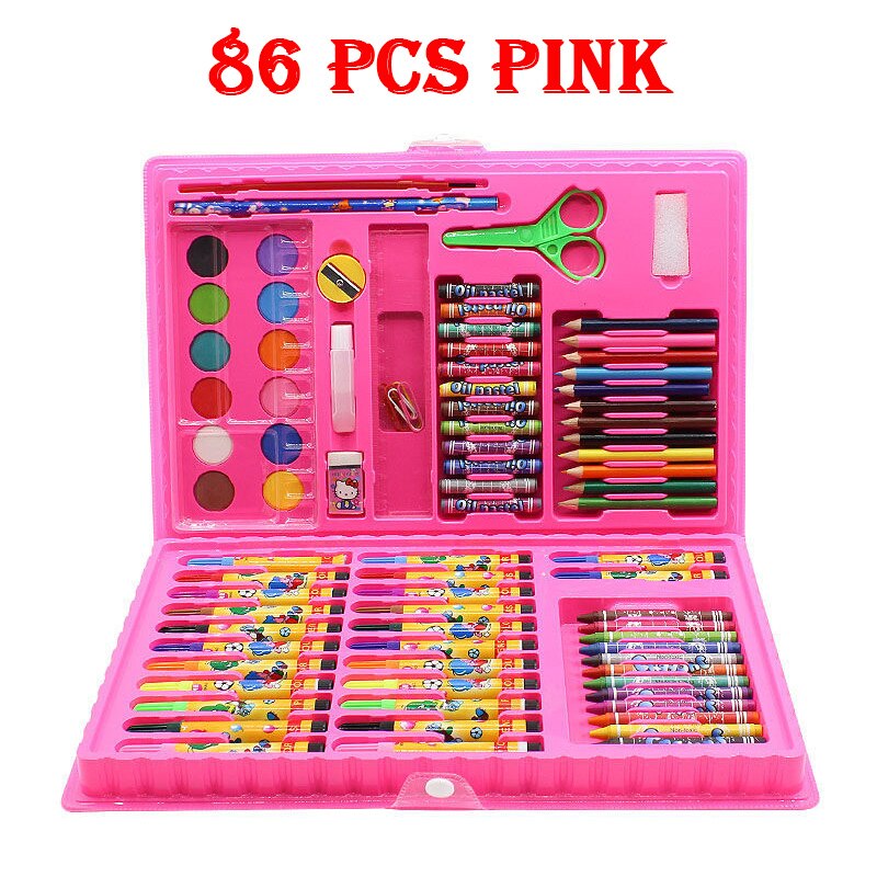 42-208PCS Children Art Painting Set Watercolor Pencil Crayon Water Pen Drawing Board Doodle Supplies Kids Educational Toys: 86 pcs Pink