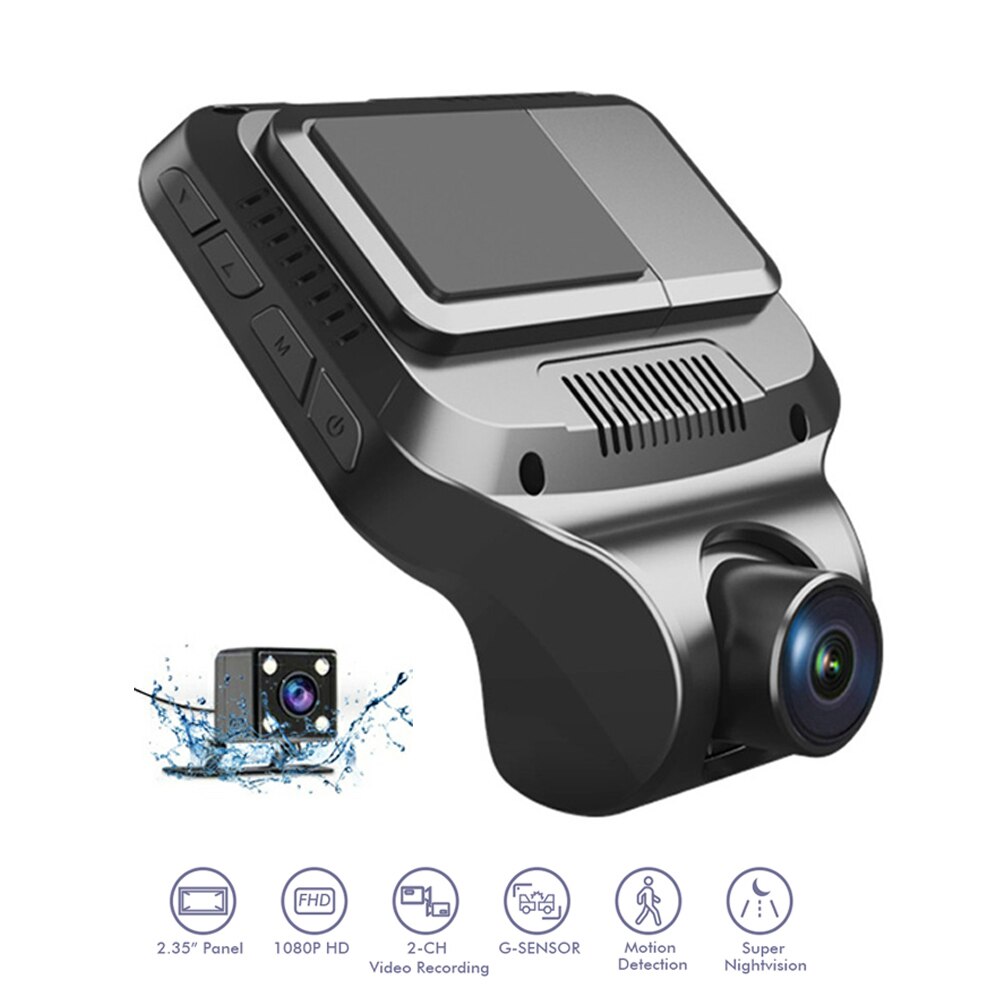 Auto Dvr Camera Video Recorder Dual Lens Full Hd 1080P 170 Graden Dash Cam 2.35 Inch Ips Scherm Dashboard met 720P Rear Dashcam