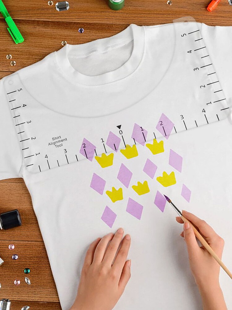 T-Shirt Ruler Guide Alignment Tool High Accuracy T-shirt Round Neckline Measurer Transparent Size Chart Ruler Sewing Accessorie