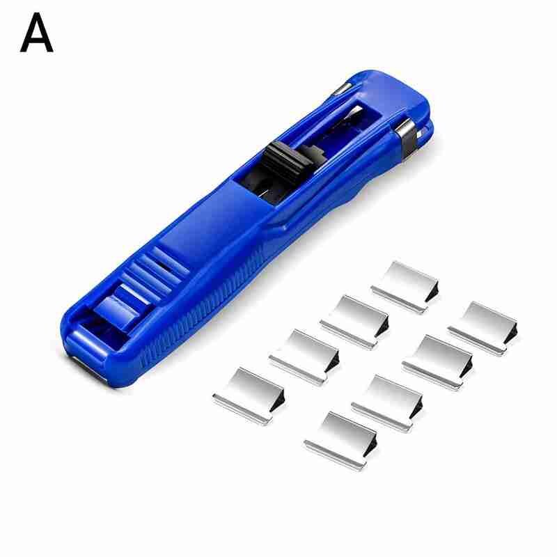 Clip Push Stapler Reusable Binding File Paper Clip Clamp Remover Folder Office Supplies Set Staple School Binder Push C E9j6: blue