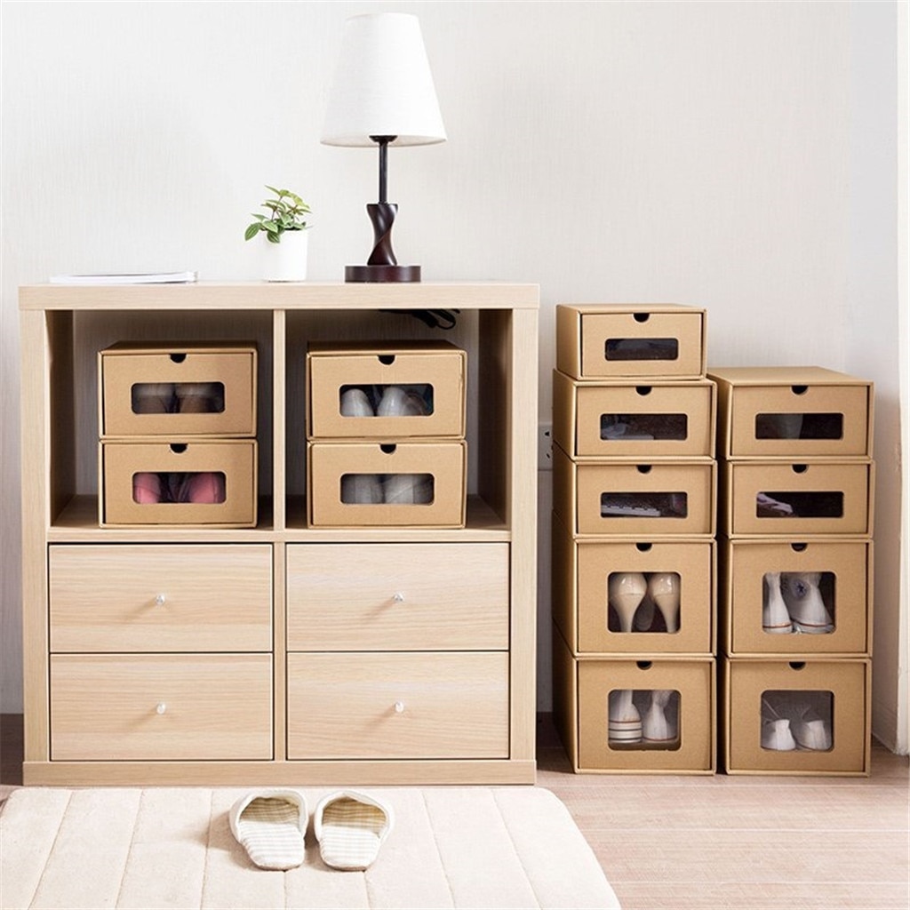 30 # kippen Schuhe Kasten Schublade fallen Verdickt Kraft Karton Kasten transparent Schublade Schuh Boxen Stapelbar Schuhkarton Behälter Lagerung