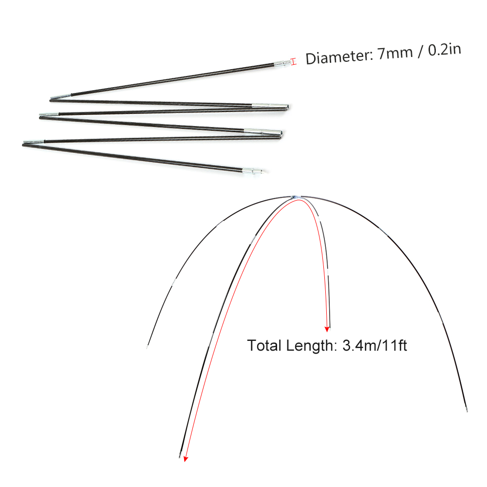 Outdoor Tent Rod 7mm 3.26m / 3.4m / 3.9m Tent Rod Glass Fiber Replacement Tent Pole Sun Shelter Camping Tent Accessories