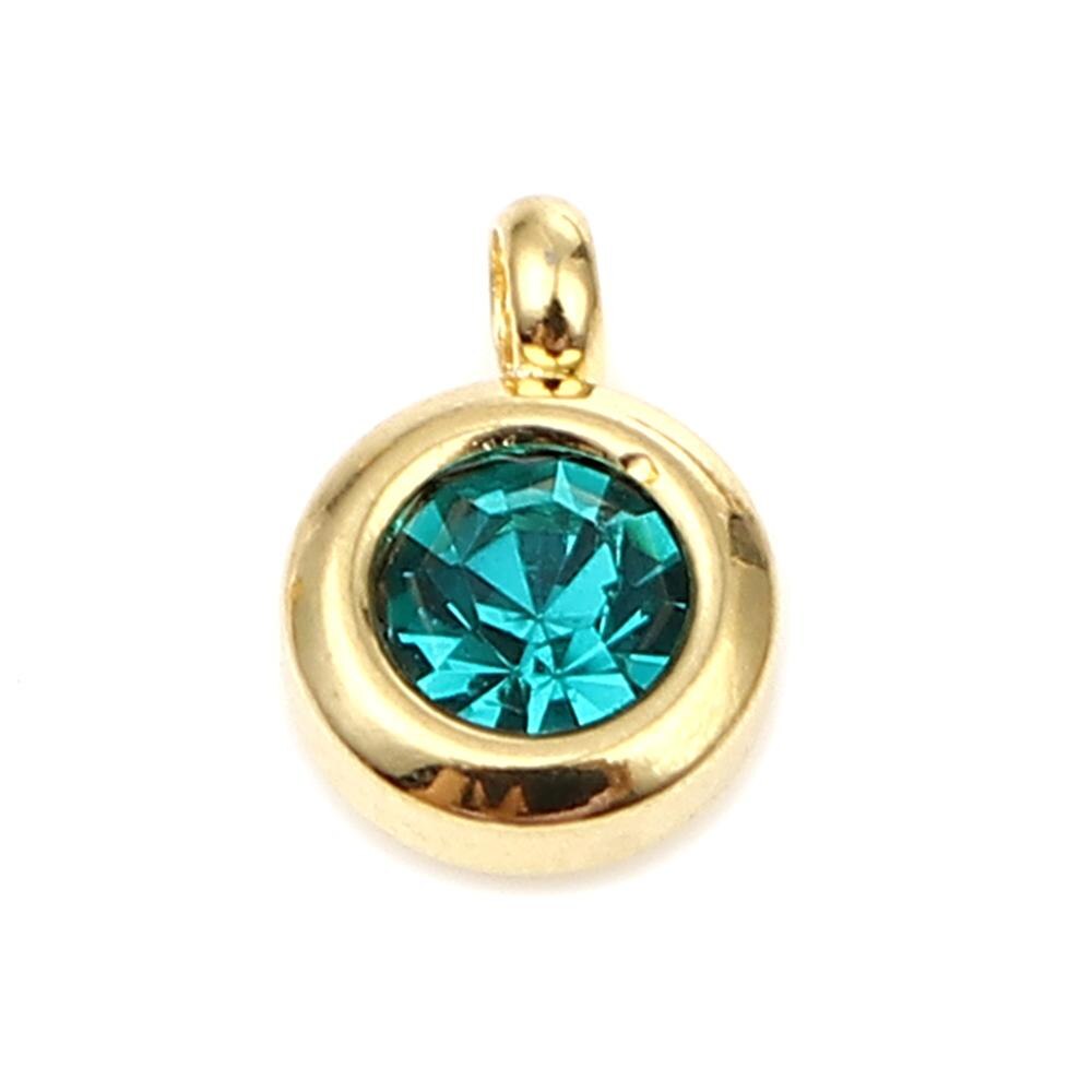 DoreenBeads Edelstahl Gold Farbe Charms Runde Multicolor Glas Anhänger DIY Machen Ohrringe Schmuck 9mm x 7mm, 2PCs: Peacock Green