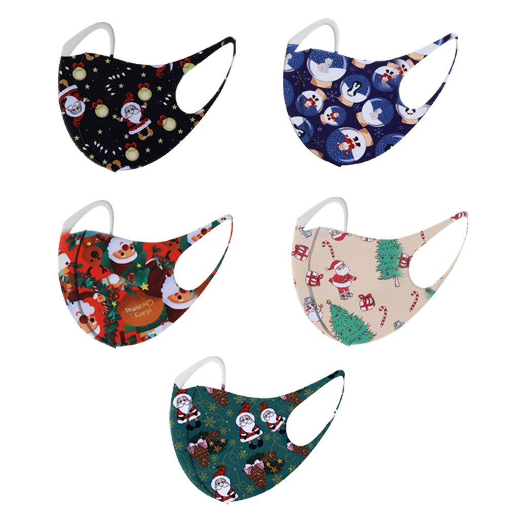 5PC Face Mask Christmas Printed Cover Merry Christmas Xmas Decorations Navidad Decor Santa Claus Happy Year Mascarillas: C