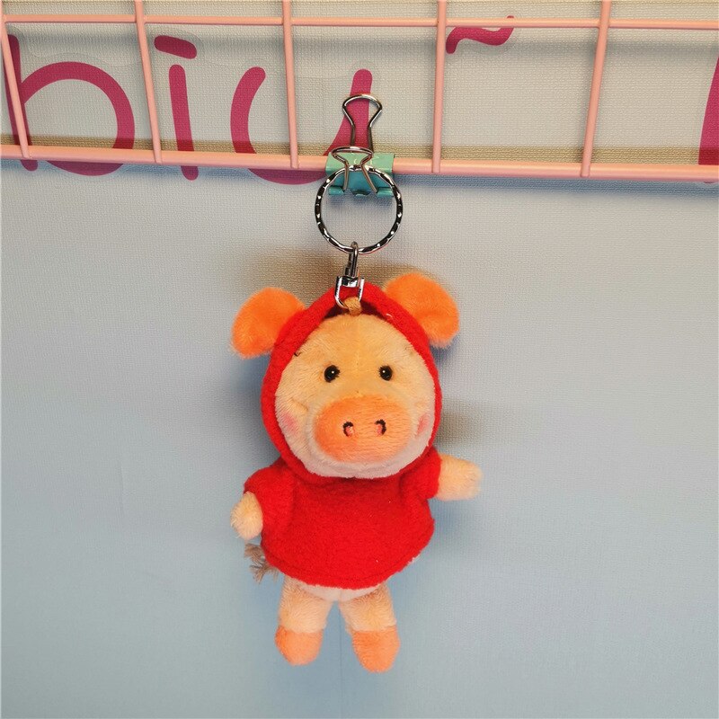 Net red cute Star same style pig pendant car keychain plush bag baby bed decoration soft Soothing doll christmase: red Sweater10cm  pig